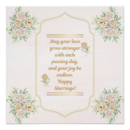 Póster Happy Marriage-Elegant Wedding Poster with Floral 