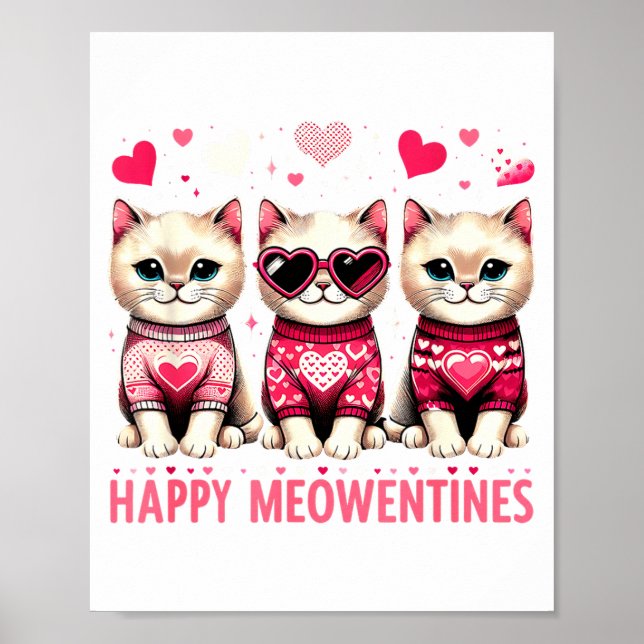 Poster Happy Meowentines Cute Valentine Cats Love Funny M (Frente)