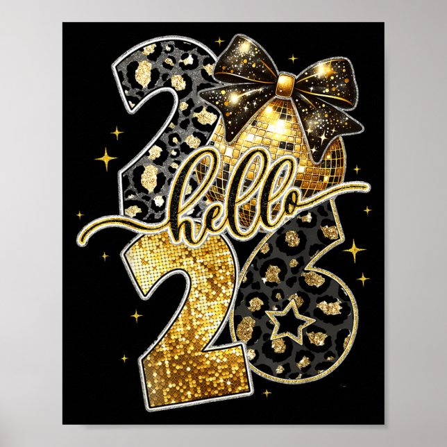 Poster Happy New Year 2026 Coquette Bow Golden Family Mat (Frente)