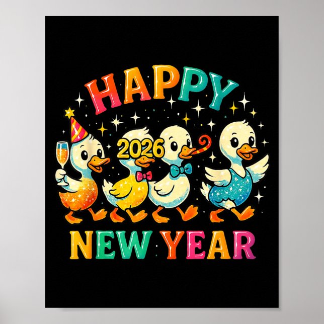 Poster Happy New Year 2026 Cute Duck Party Gift  (Frente)
