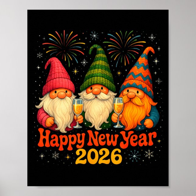 Poster Happy New Year 2026 Cute Gnome Party Gift  (Frente)