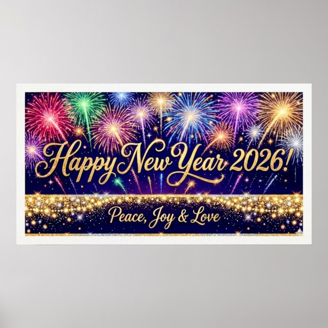 Poster Happy New Year 2026 Decorative artwork fireworks 2 (Frente)