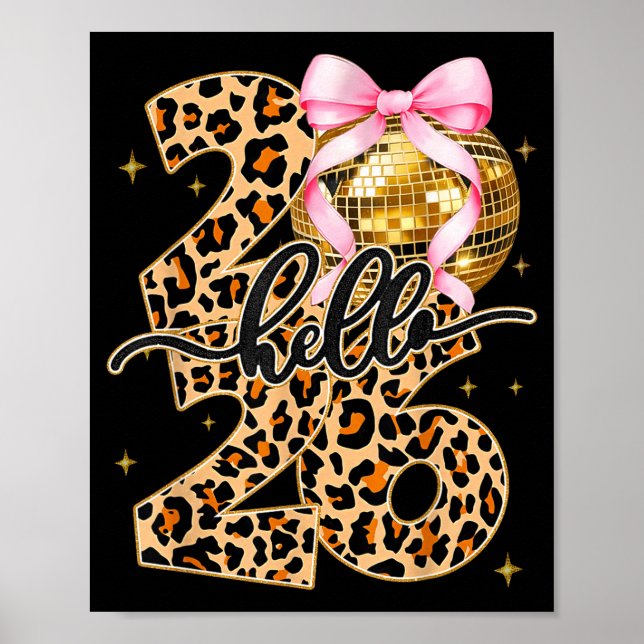 Poster Happy New Year 2026 Disco Ball Bow New Year's Eve  (Frente)