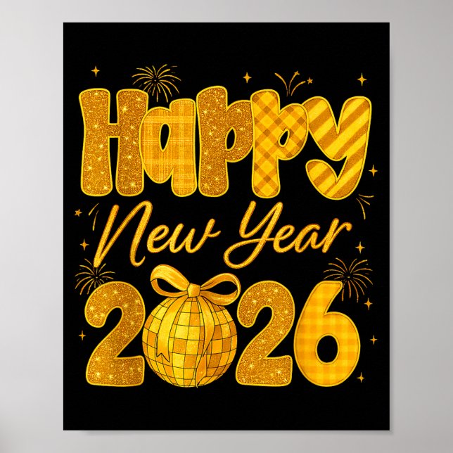 Poster Happy New Year 2026 Eve Party Gold Family Matching (Frente)