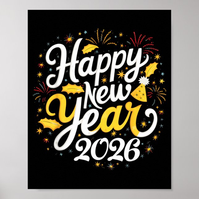 Poster Happy New Year 2026 Fireworks Party Graphic Men Wo (Frente)
