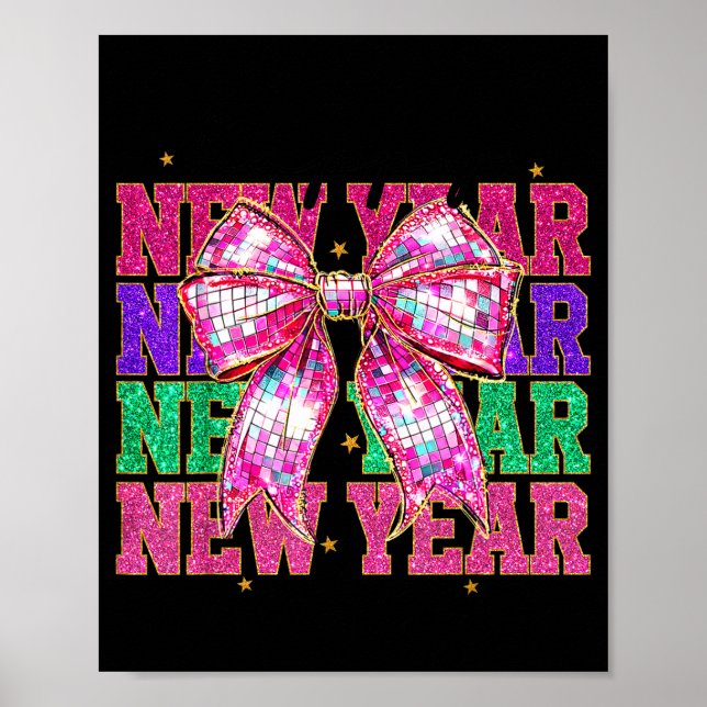 Poster Happy New Year 2026 Nk Coquette Bow Disco Ball Cou (Frente)