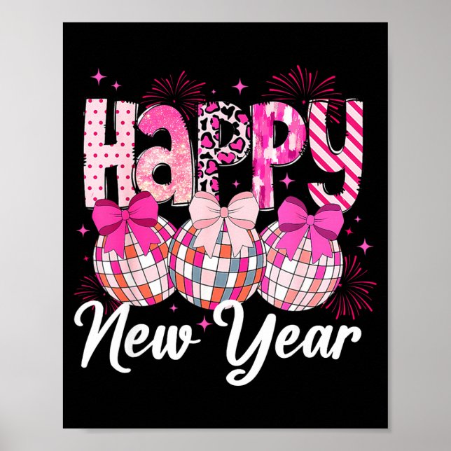 Poster Happy New Year 2026 Nk Coquette Bow Disco Ball Fir (Frente)