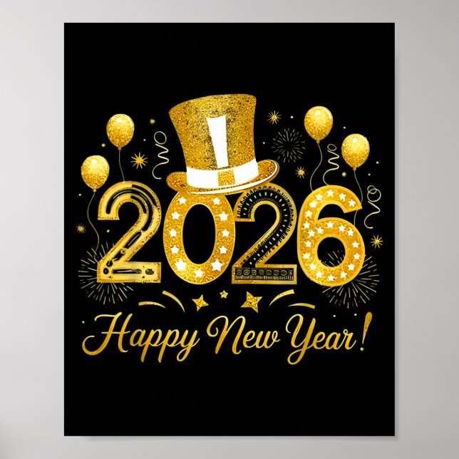 Poster Happy New Year Balloons Party 2026 Together Family (Frente)