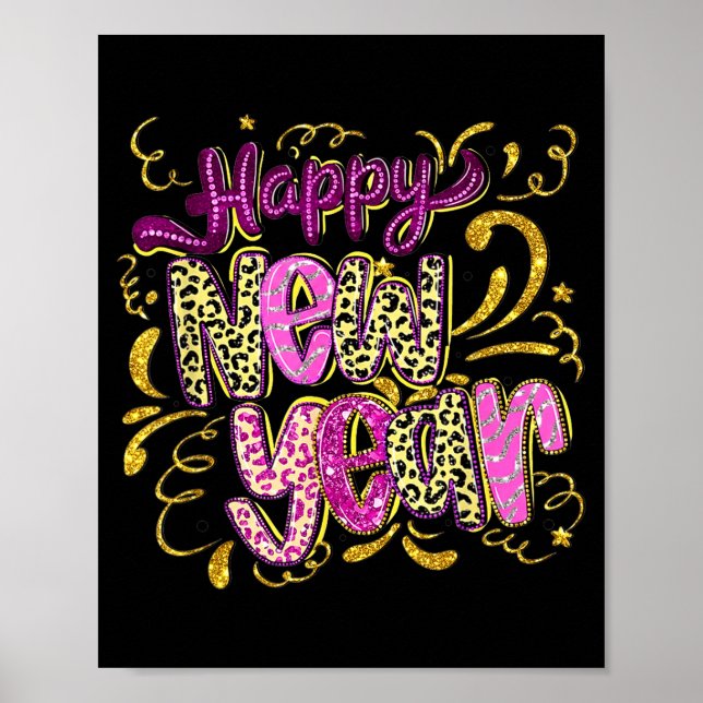 Poster Happy New Year Hello 2026 Retro Leopard  (Frente)