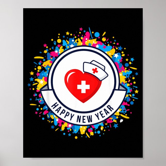 Poster Happy New Year Nurse Shirt Cute Nk Heartbeat Medic (Frente)