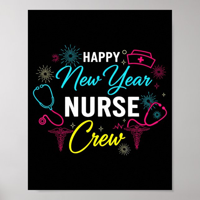 Poster Happy New Year Nurse Shirt, Fireworks Stethoscope  (Frente)