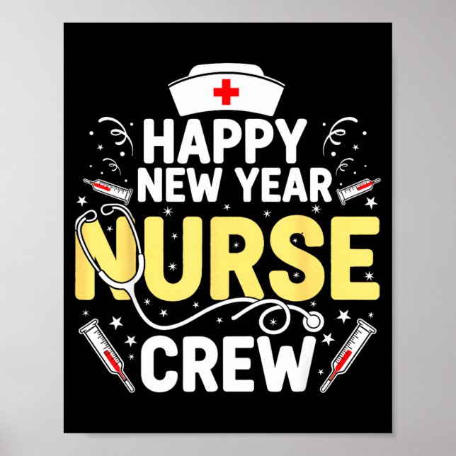 Poster Happy New Year Nurse Shirt, Fireworks Stethoscope  (Frente)