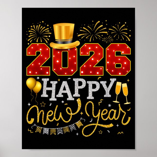 Poster Happy New Year Party 2026 Ballon Family Matching C (Frente)