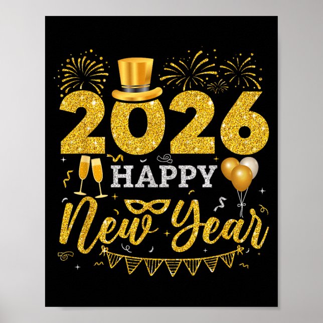 Poster Happy New Year Party 2026 Ballon Family Matching M (Frente)