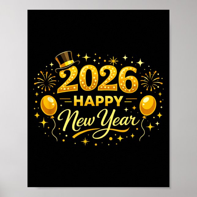 Poster Happy New Year Party 2026 Ballon Family Matching M (Frente)