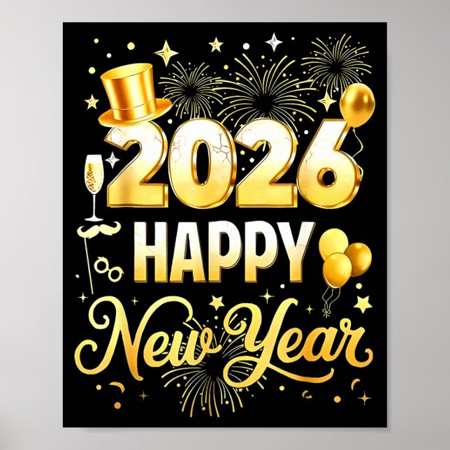 Poster Happy New Year Party 2026 Funny Balloon Family Mat (Frente)