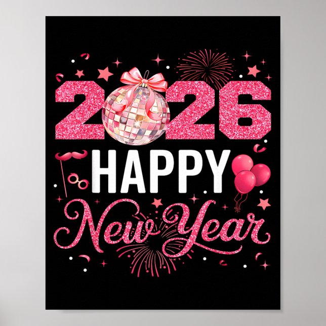 Poster Happy New Year Party 2026 Funny Disco Ball Family  (Frente)