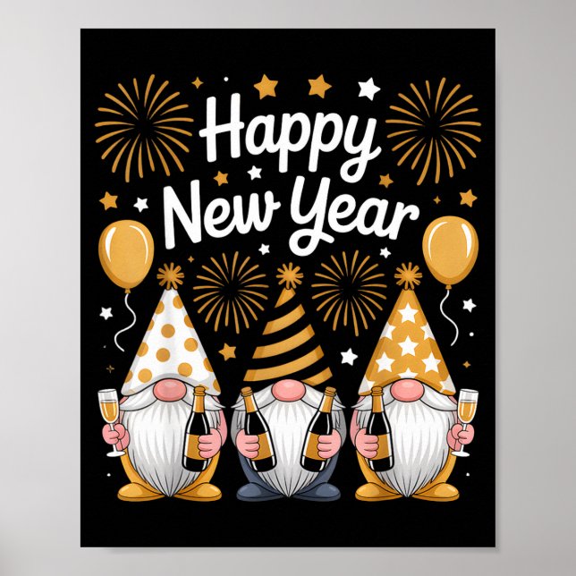 Poster Happy New Years Eve Party Gnomes Matching Family  (Frente)