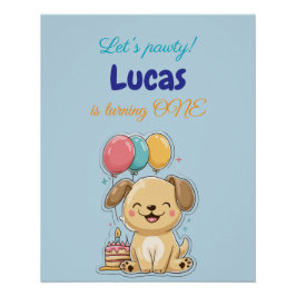 Póster Happy Puppy, Boy, Let's Pawty, 1st Birthday 