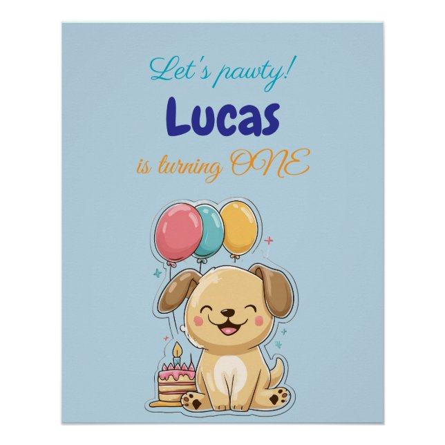 Póster Happy Puppy, Boy, Let's Pawty, 1st Birthday  (Frente)