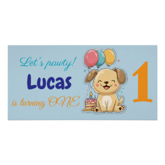 Póster Happy Puppy, Boy, Let's Pawty, 1st Birthday 