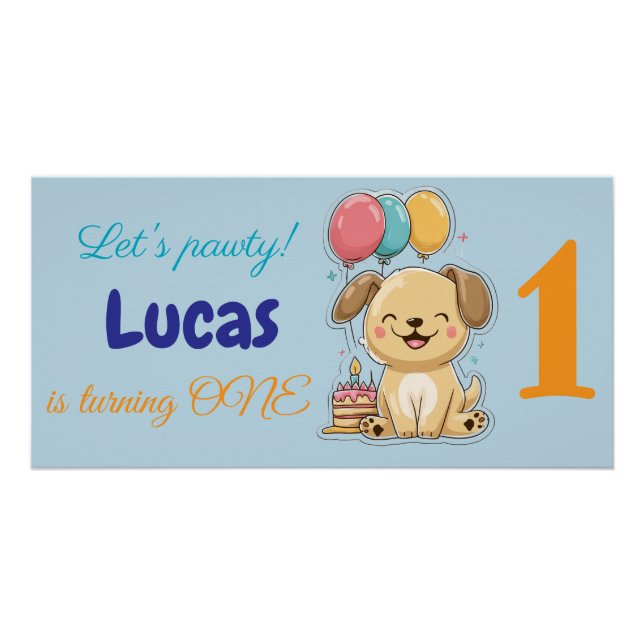 Póster Happy Puppy, Boy, Let's Pawty, 1st Birthday  (Frente)
