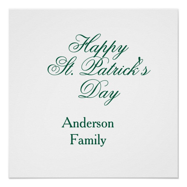 Póster Happy St. Patrick's day family name green sminimal (Frente)