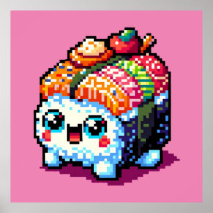 Poster Happy Sushi Roll - Comida Japonesa com Pinças