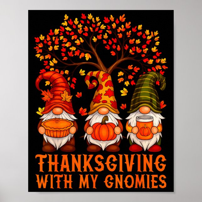 Poster Happy Thanksgiving Cute Gnomes Pumpkin Autumn Leav (Frente)