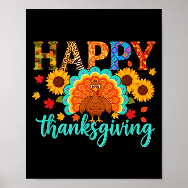 Poster Happy Thanksgiving Turkey &amp; Sunflower, Thanksg (Frente)