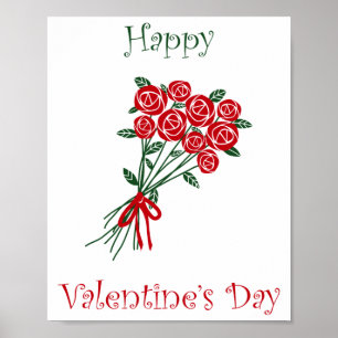 Poster Happy Valentines Day Bouquet Of Red Flowers