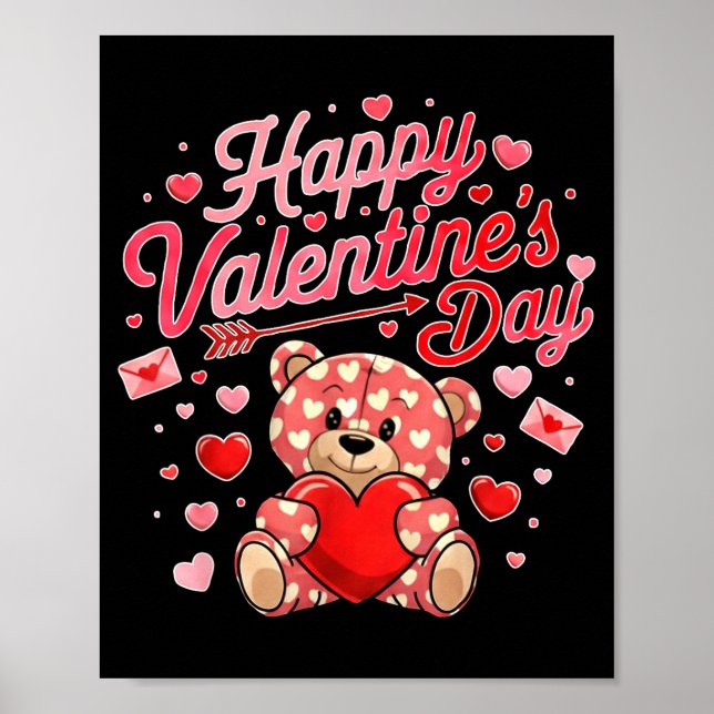 Poster Happy Valentines Day Women Cute Bear Valentine Hea (Frente)