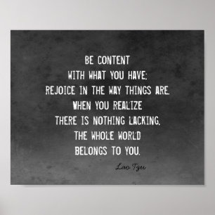 Poster Happy zen cita Lao Tzu branco em cinzas de carvão