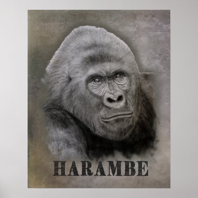 Póster Harambe (desenho de grafite) (Frente)