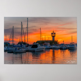 Poster Harbor of Fire — Sunset at the Erie Marina Framed 