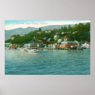 Póster Harborview com iate e barcos de vela