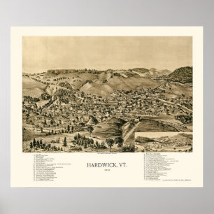 Póster Hardwick, mapa panorâmico do VT - 1892