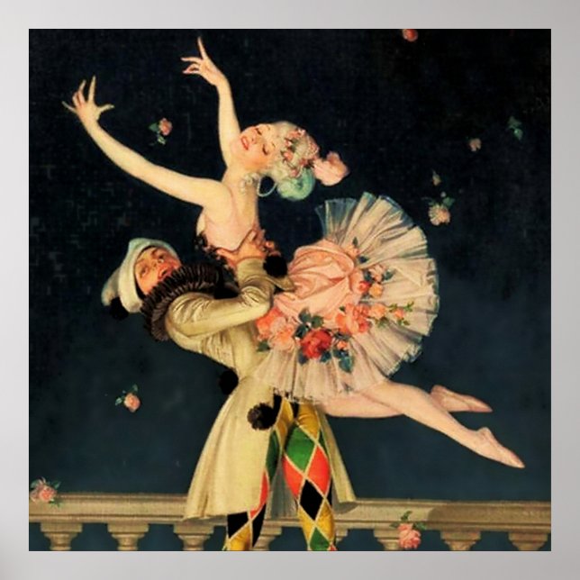 Poster "Harlequin and Columbine", por FX Leyendecker (Frente)