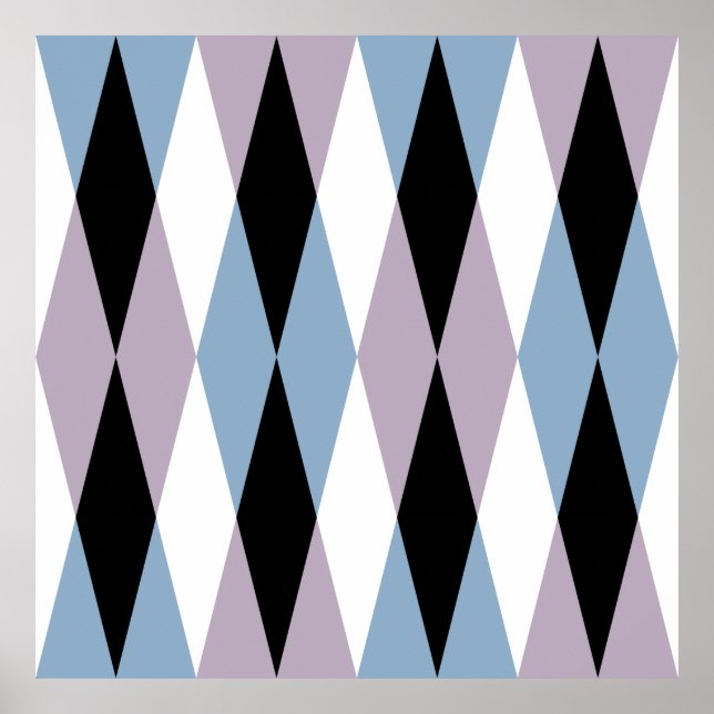 Poster Harlequin Diamond Patterno - Blue and Dusty Lilac (Frente)