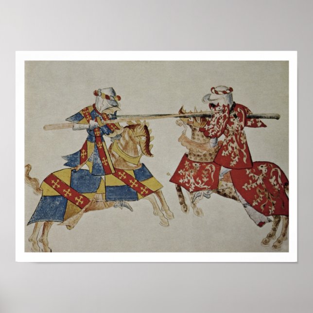 Poster Harley 4205 f.366 Jousting Knights, c.1445 (vellum (Frente)