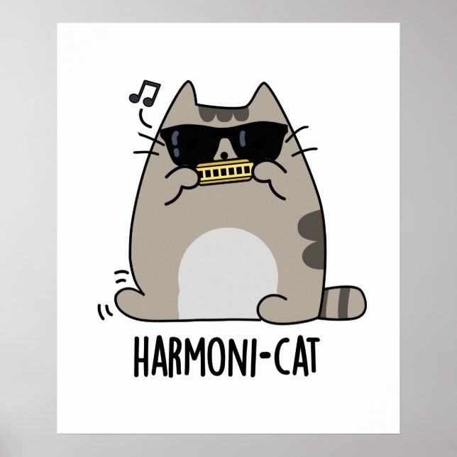 Poster Harmoni-cat Funny Harmonica Cat Pun (Frente)