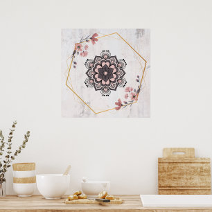 Poster Harmonia Calmante, Arte Floral Rangoli, Rosa e Cin