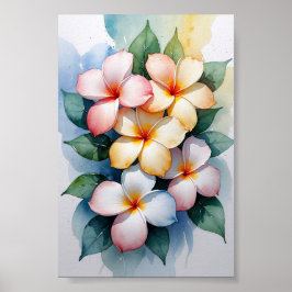 Poster Harmonia de Plumeria Tropical em Aquarela