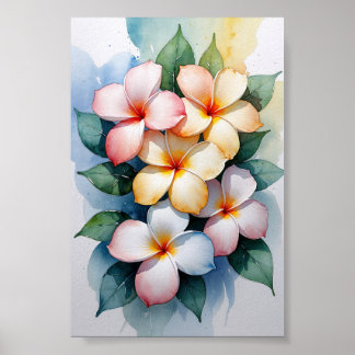 Poster Harmonia de Plumeria Tropical em Aquarela