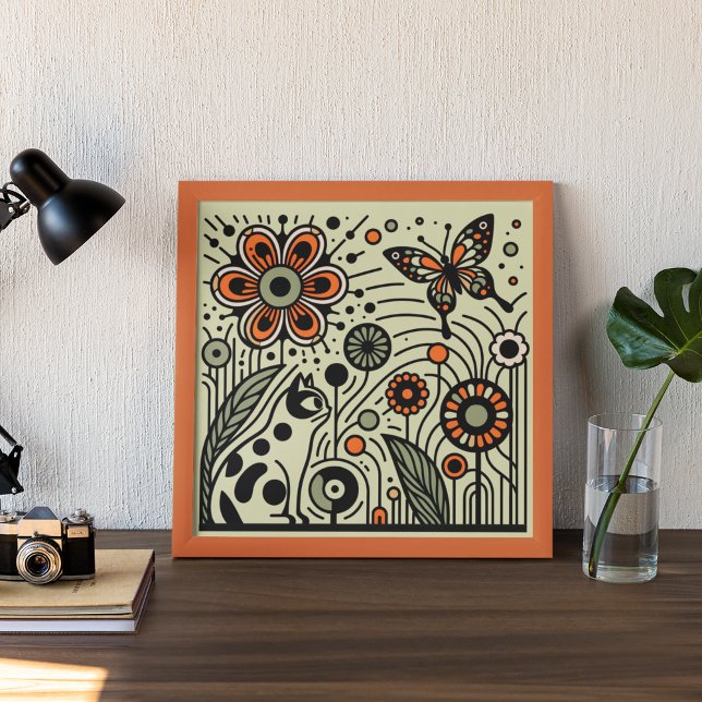 Poster Harmonia do Jardim Whimsical: Gato, Flores e Mante (Criador carregado)