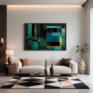 Poster Harmonia Dourada em Verde e Azul