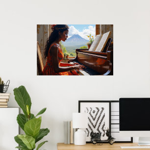 Poster Harmonia Floral - Mulher no Piano com a Nature Vie