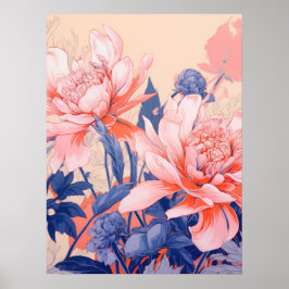 Poster Harmonia Floral: Uma Sinfonia de Rosa e Azul