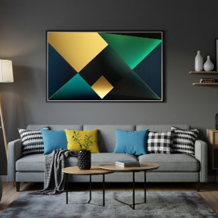Poster Harmonia Geométrica Esmeralda e Dourado