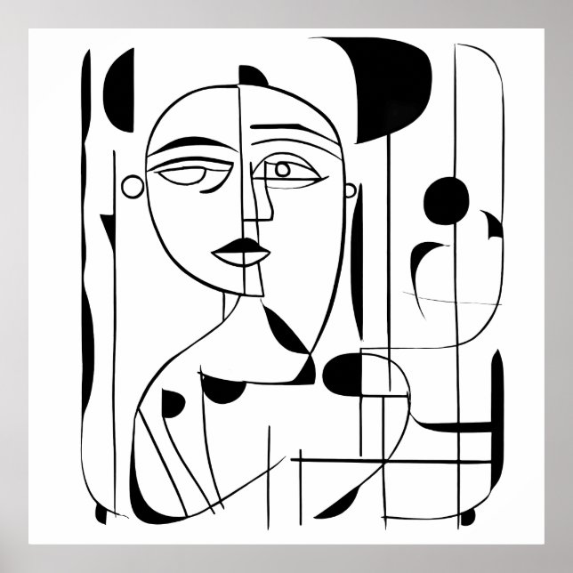 Poster Harmonia Irregular: Faces de Abstrato em Monocromo (Frente)